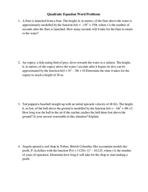 you follow in order to solve the problem. . Quadratic application word problems worksheet answers